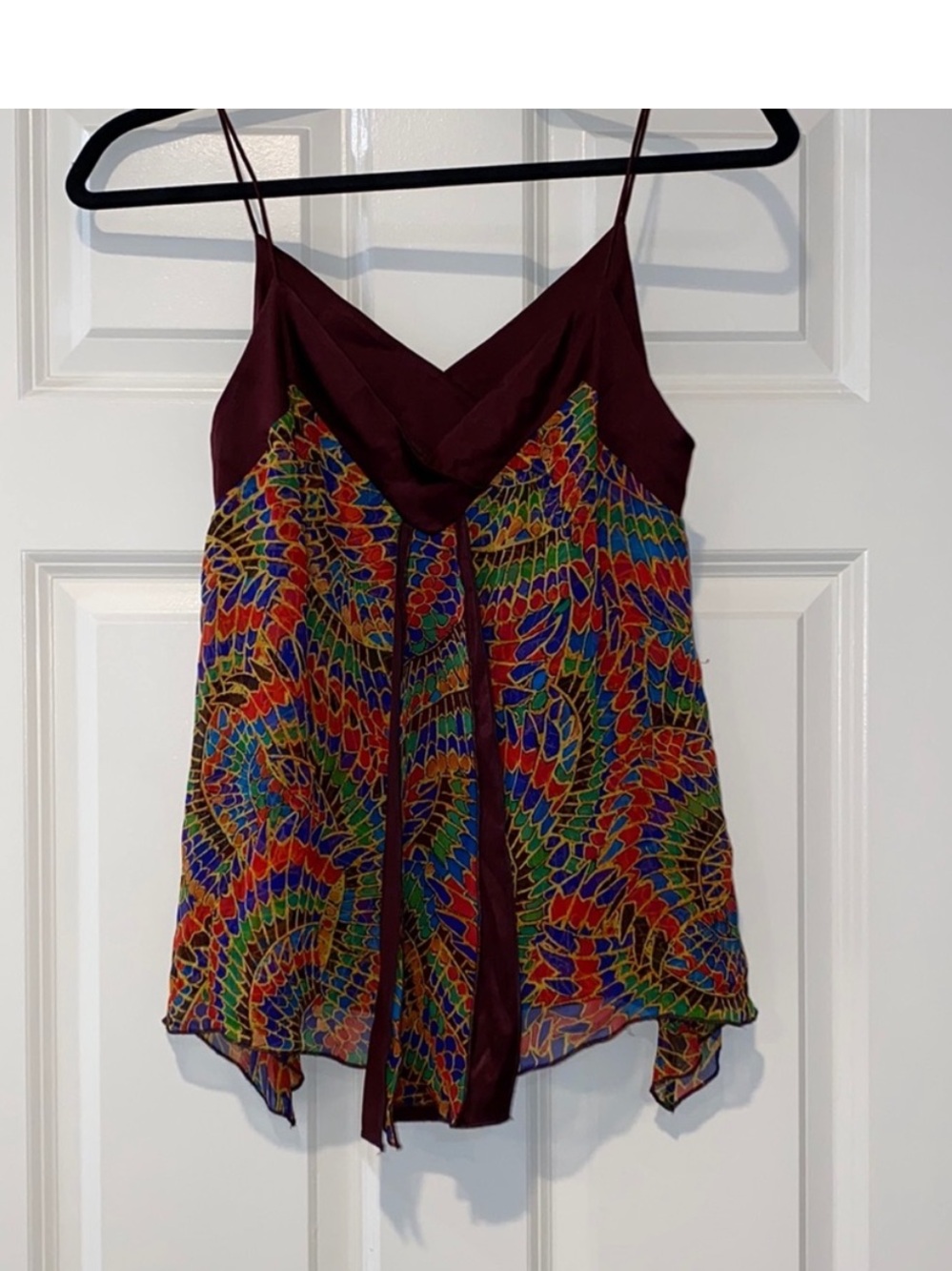 Diane von Furstenberg Burgundy and Multicolor Printed Silk Cami